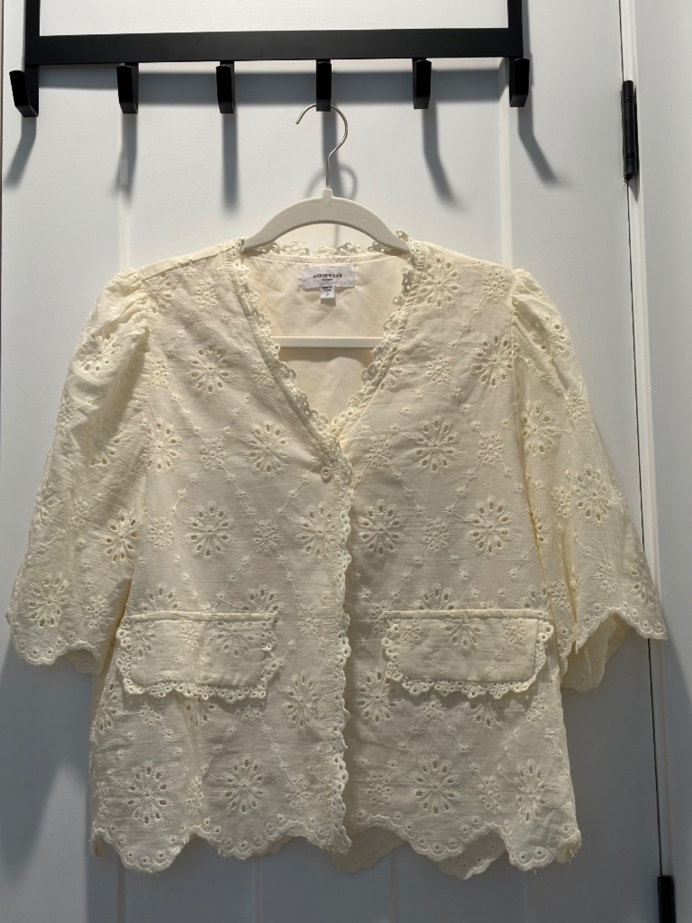 Eyelet Embroidered Button-Down Top by AnnieWear Size S